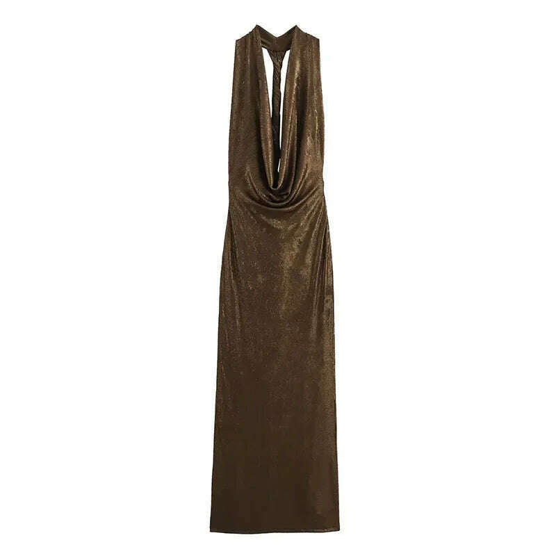 Bling Glitter Women Halter Maxi Dress Sexy V Neck Backless Lady Long Dresses Party Evening Birthday Clothes Elegant Prom Vestido - KIMLUD