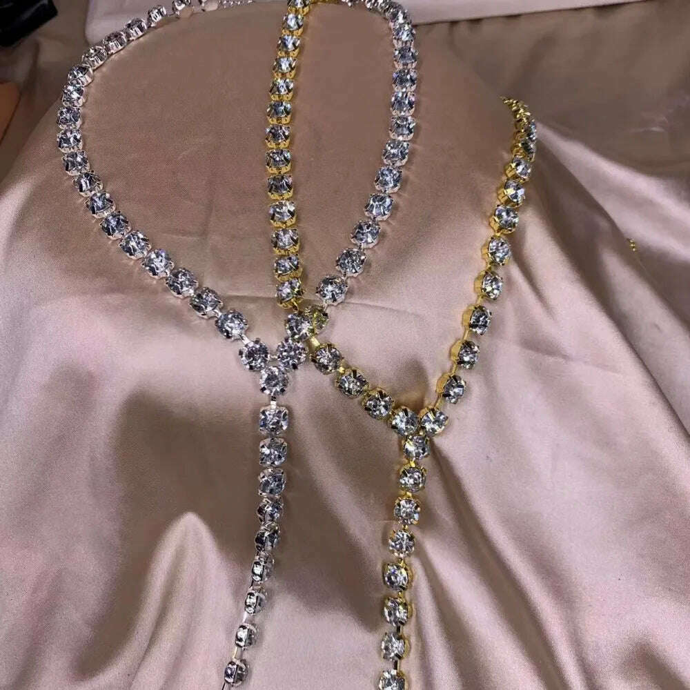 Bling Rhinestone Big Cross Pendant Choker Necklace Dinner Jewelry for Women Crystal Charm Y Shape Necklace Collar Body Jewelry - KIMLUD