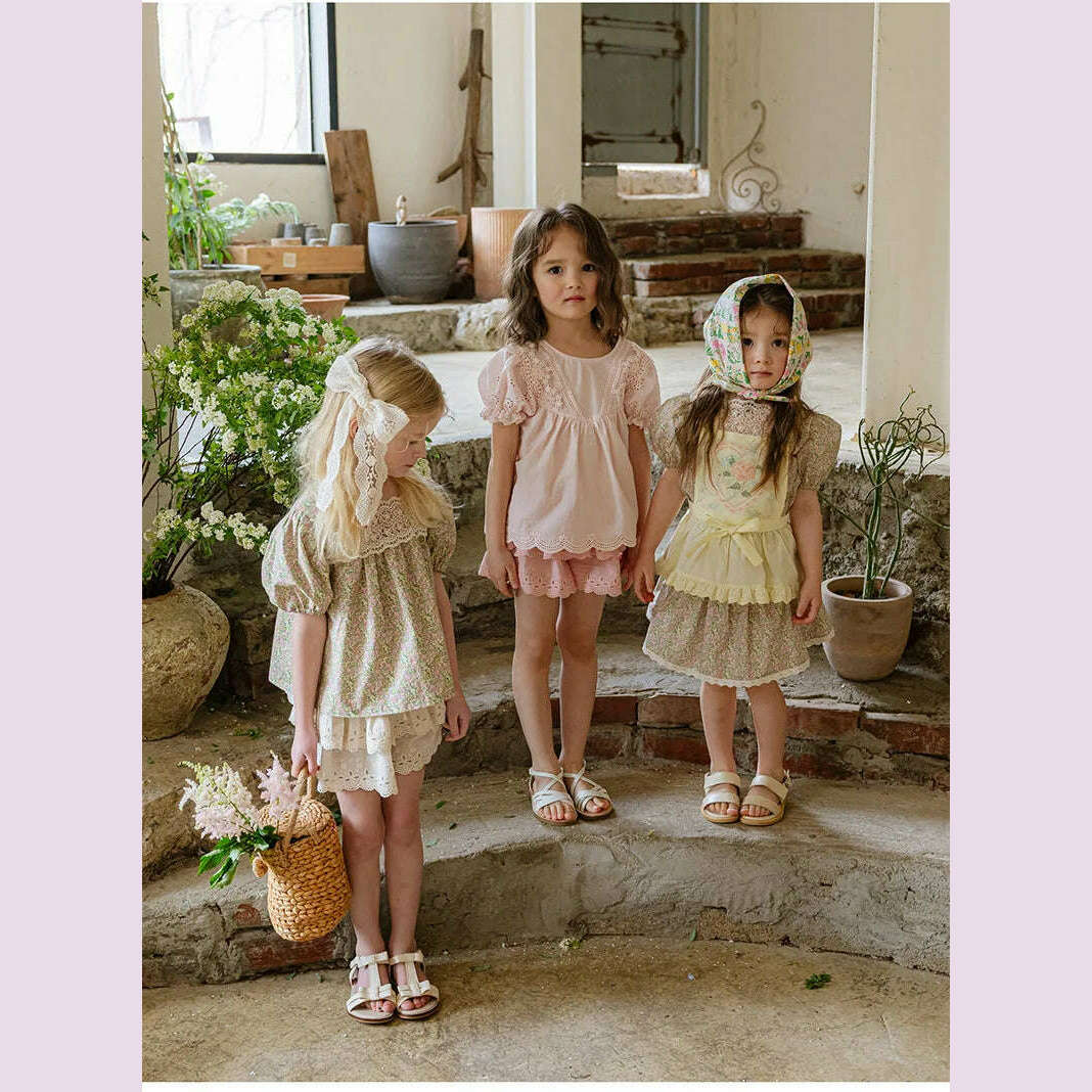 KIMLUD, Blouses Summer Korea Girls Children Clothing Sweet Lovely Cotton Puff Sleeve Short Sleeved Shirt 2024 Simple Fashion, KIMLUD Womens Clothes