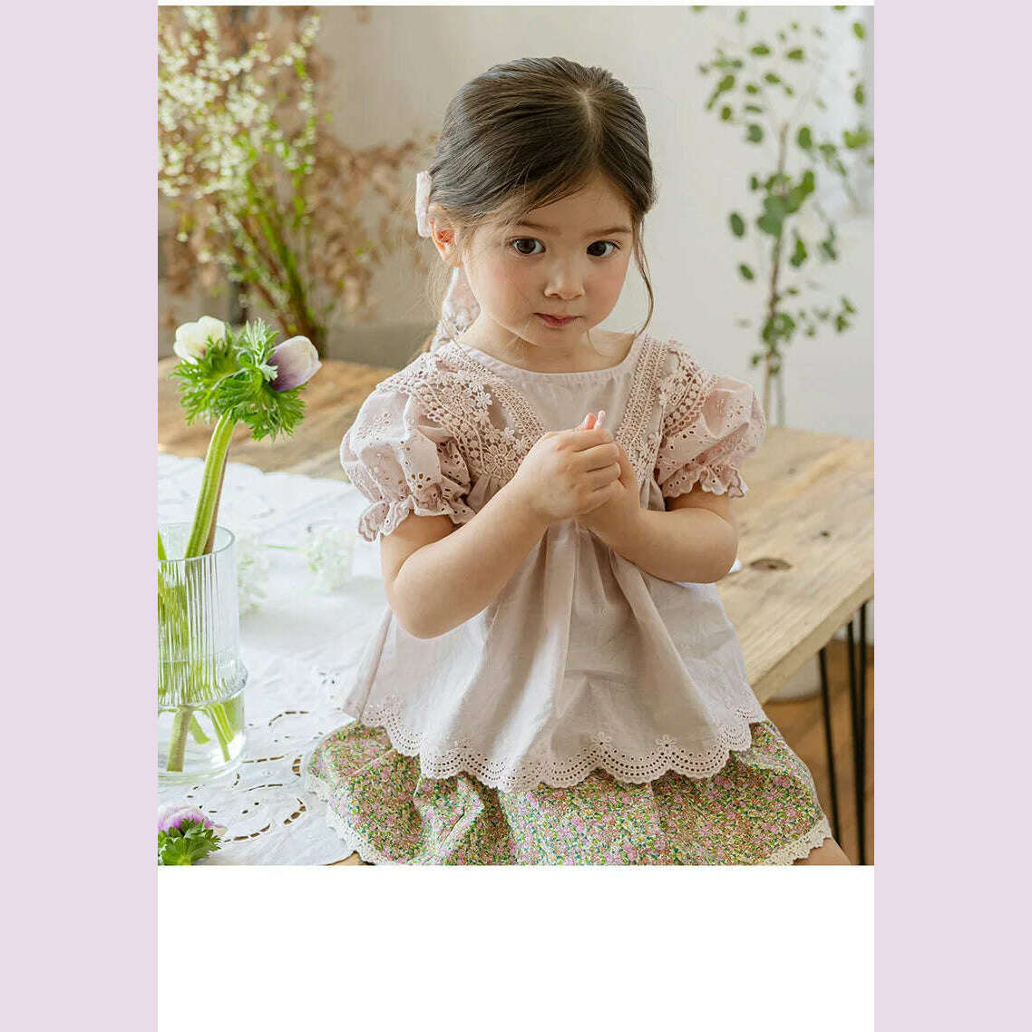 KIMLUD, Blouses Summer Korea Girls Children Clothing Sweet Lovely Cotton Puff Sleeve Short Sleeved Shirt 2024 Simple Fashion, KIMLUD Womens Clothes