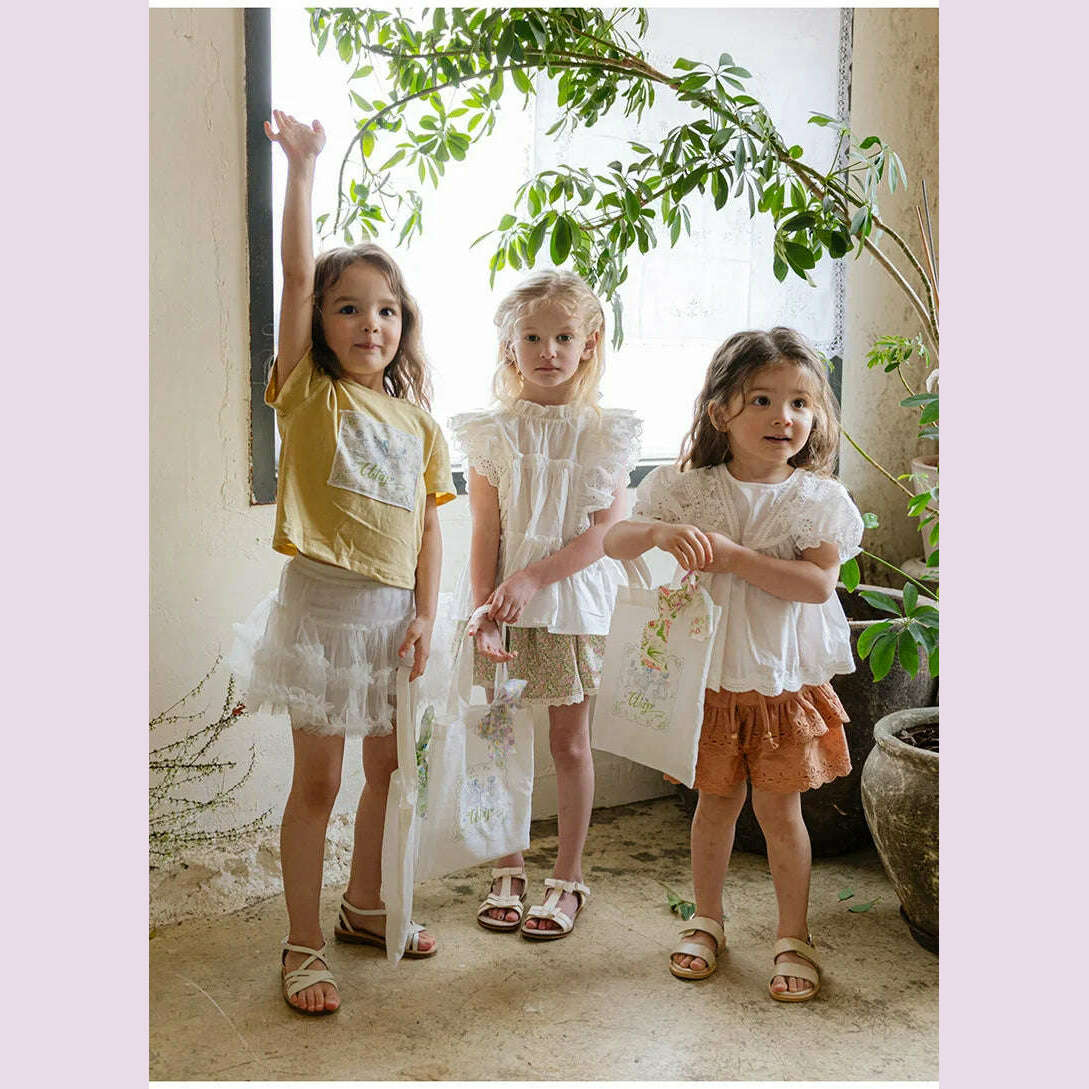 KIMLUD, Blouses Summer Korea Girls Children Clothing Sweet Lovely Cotton Puff Sleeve Short Sleeved Shirt 2024 Simple Fashion, KIMLUD Womens Clothes