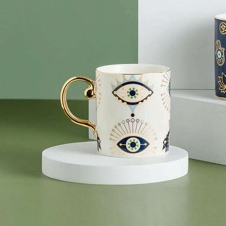 Blue Eye Coffee Cup Devil's Eye Turkish Ceramic Mug Home Breakfast Milk Novelty Cup Water Cup Afternoon Tea Cup Couples Gifts - KIMLUD