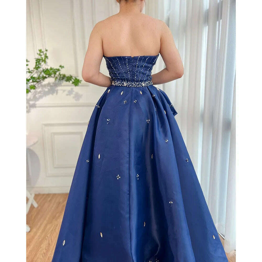 KIMLUD, Blue Strapless Mermaid Overskirt Evening Party Gowns Beaded Elegant Formal Occasion Dresses For Women 2023 BLA72051 Serene Hill, KIMLUD Womens Clothes