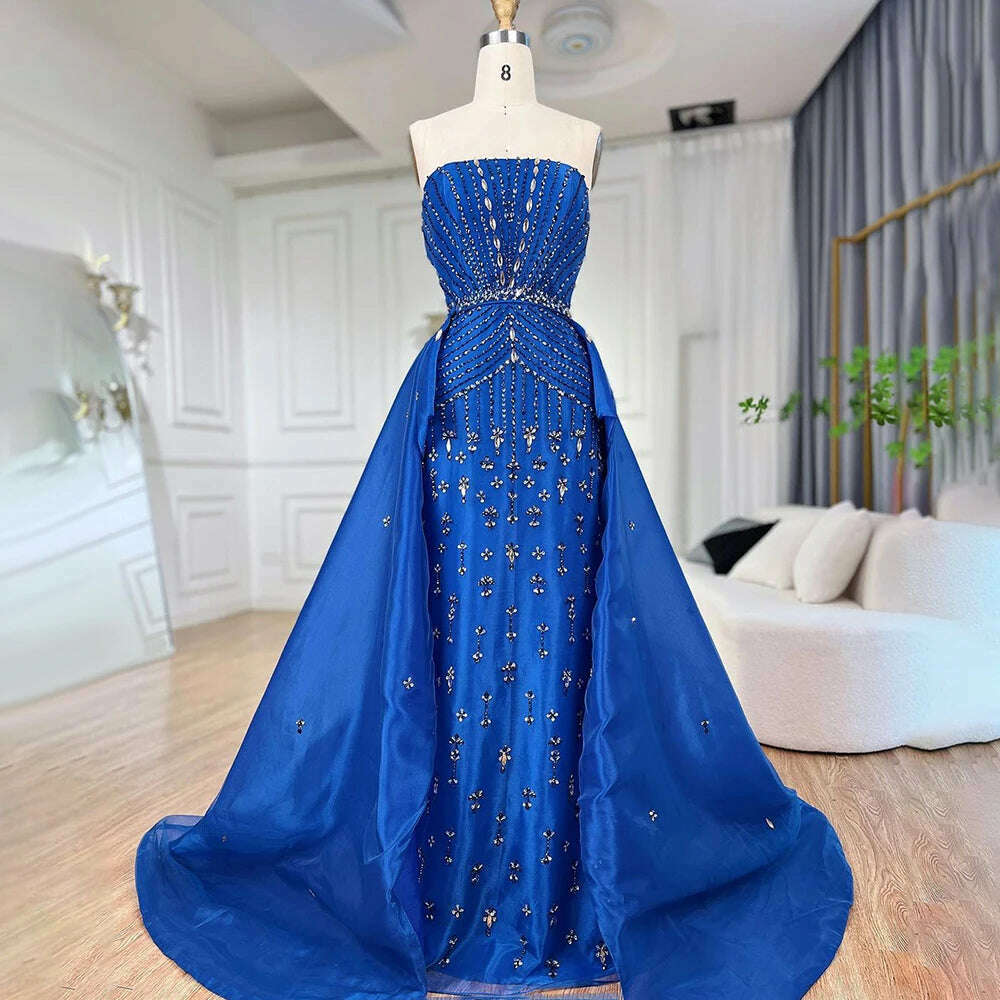 KIMLUD, Blue Strapless Mermaid Overskirt Evening Party Gowns Beaded Elegant Formal Occasion Dresses For Women 2023 BLA72051 Serene Hill, royal blue / 16, KIMLUD Womens Clothes