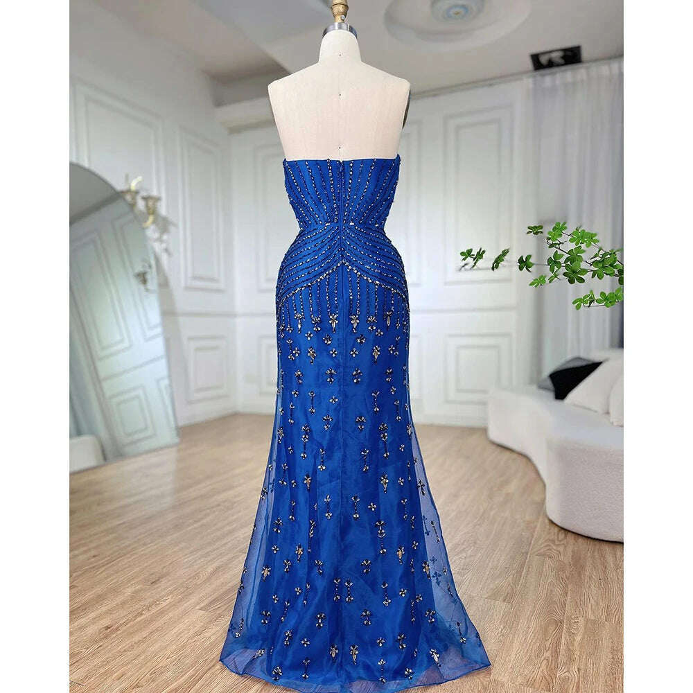 KIMLUD, Blue Strapless Mermaid Overskirt Evening Party Gowns Beaded Elegant Formal Occasion Dresses For Women 2023 BLA72051 Serene Hill, KIMLUD Womens Clothes