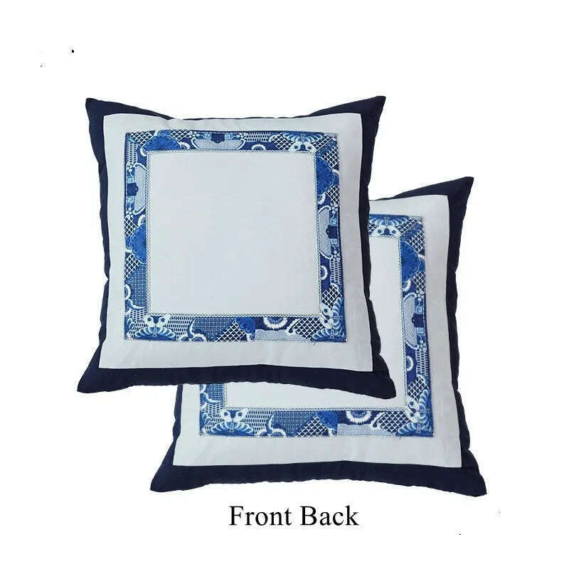 Blue White Porcelain Floral Throw Pillow Covers Vintage Chinoiserie Decorative Pillowcase Square Cushion for Couch Bed Room 45cm, 45x45cm(18 Inch) / As Picture 5, KIMLUD Women's Clothes