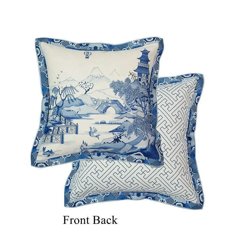 Blue White Porcelain Floral Throw Pillow Covers Vintage Chinoiserie Decorative Pillowcase Square Cushion for Couch Bed Room 45cm, 45x45cm(18 Inch) / As Picture 6, KIMLUD Women's Clothes