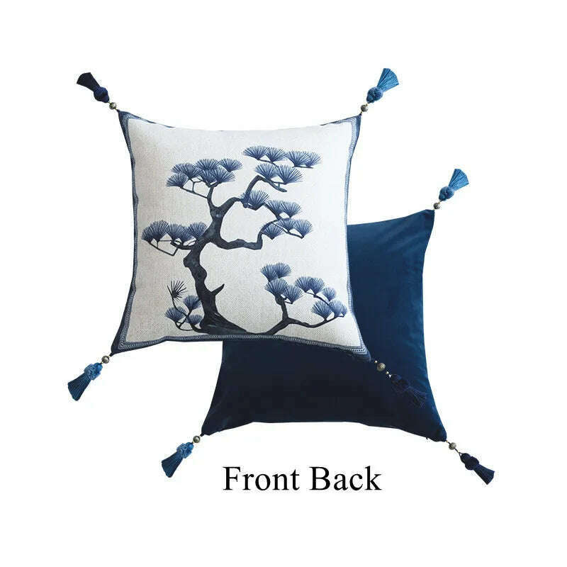 Blue White Porcelain Floral Throw Pillow Covers Vintage Chinoiserie Decorative Pillowcase Square Cushion for Couch Bed Room 45cm, 45x45cm(18 Inch) / As Picture 2, KIMLUD Women's Clothes