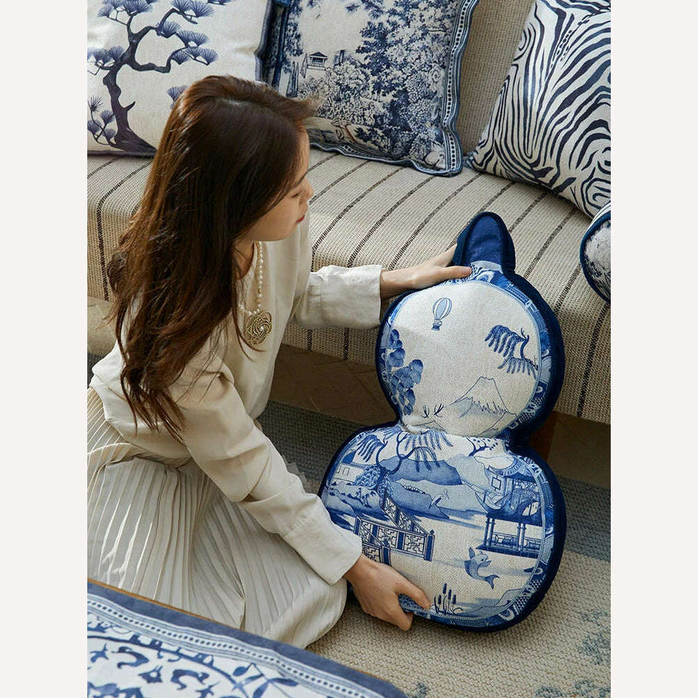 Blue White Porcelain Floral Throw Pillow Covers Vintage Chinoiserie Decorative Pillowcase Square Cushion for Couch Bed Room 45cm, KIMLUD Women's Clothes