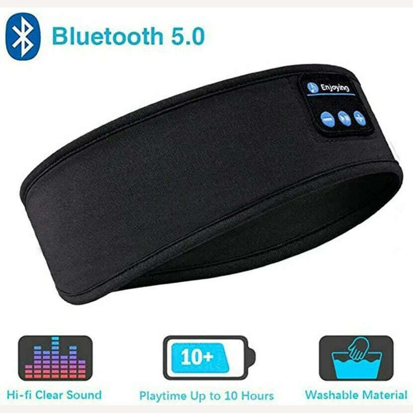 KIMLUD, Bluetooth Sleeping Headphones Sports Headband Thin Soft Elastic Comfortable Wireless Music Earphones Eye Mask for Side Sleeper, Black, KIMLUD Womens Clothes