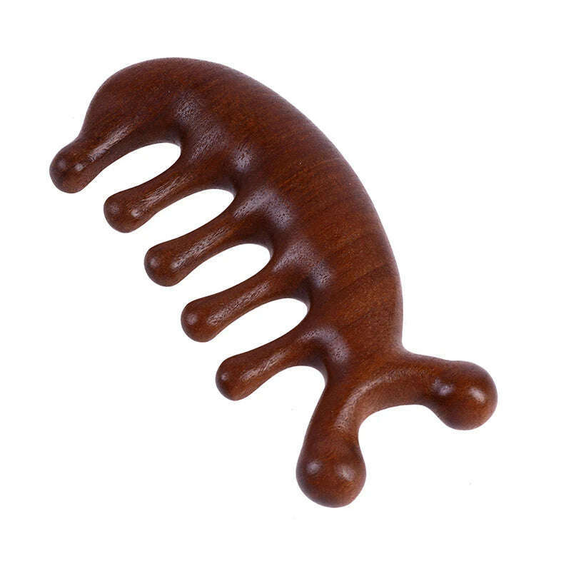 KIMLUD, Body Meridian Massage Comb Sandalwood Five Wide Tooth Comb Acupuncture Therapy Blood Circulation Anti-static Smooth Hair, Brown, KIMLUD Womens Clothes
