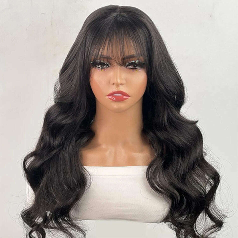KIMLUD, Body Wave Human Hair Wigs With Bangs Glueless Wig Pre Plucked Cheap Hair Wigs On Sale Clearance Full Machine Made Wig With Bang, KIMLUD Womens Clothes