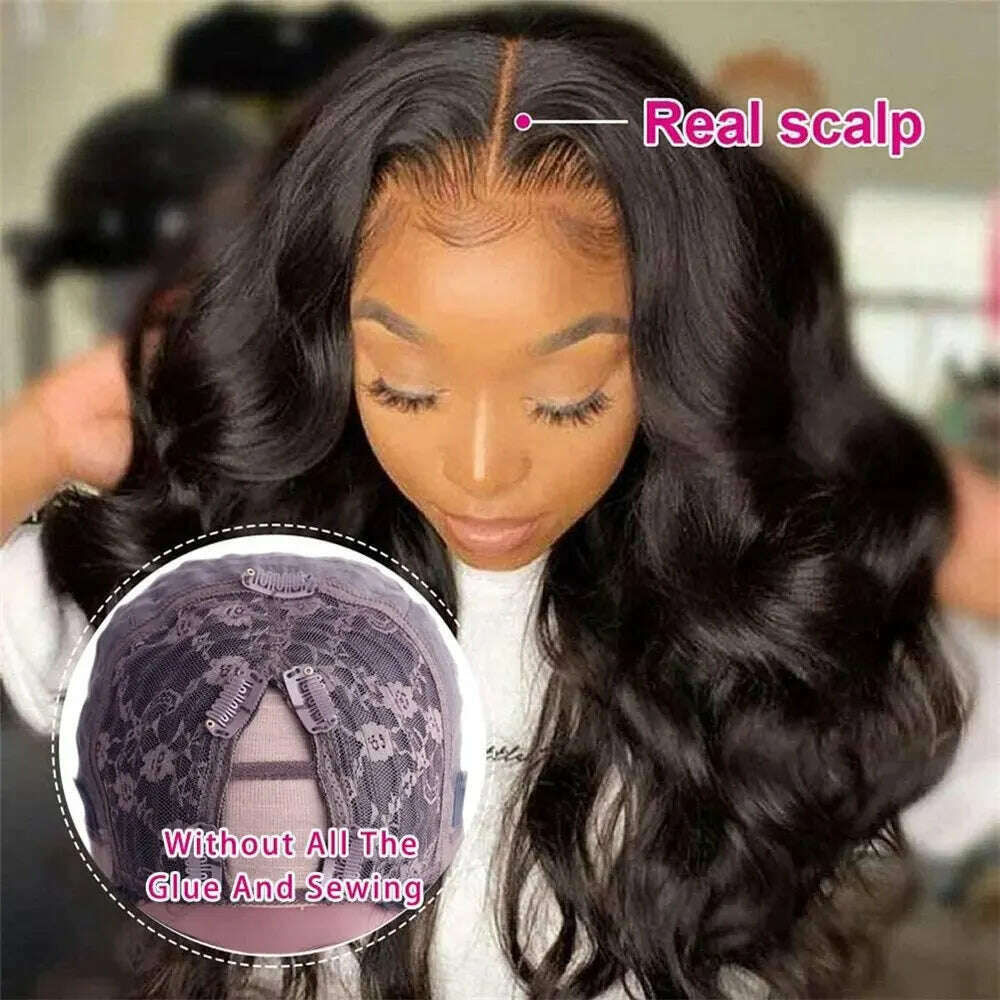 KIMLUD, Body Wave V Part Wig Human Hair No Leave Out Thin Part Brazilian Glueless Wavy Upgrade Wig For Women U Part Wig 12-30 Inch, KIMLUD Womens Clothes