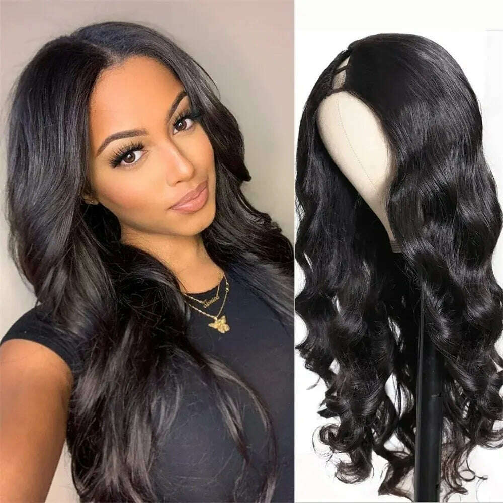 KIMLUD, Body Wave V Part Wig Human Hair No Leave Out Thin Part Brazilian Glueless Wavy Upgrade Wig For Women U Part Wig 12-30 Inch, 24inches / V Part Wig, KIMLUD Womens Clothes