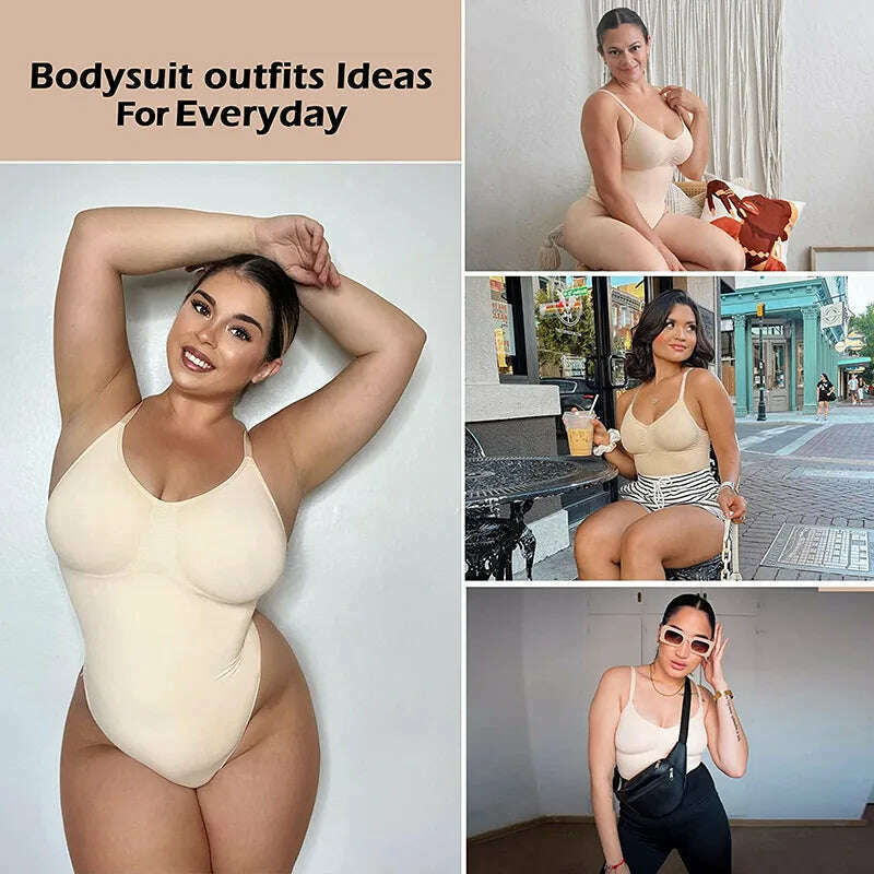 Bodysuit for Women Tummy Control Backless Shapewear Seamless Thong Body Shaper Tank Top - KIMLUD