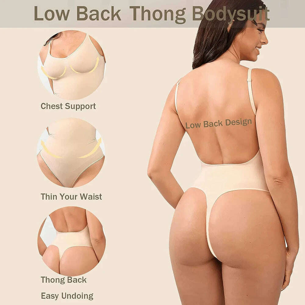Bodysuit for Women Tummy Control Backless Shapewear Seamless Thong Body Shaper Tank Top - KIMLUD
