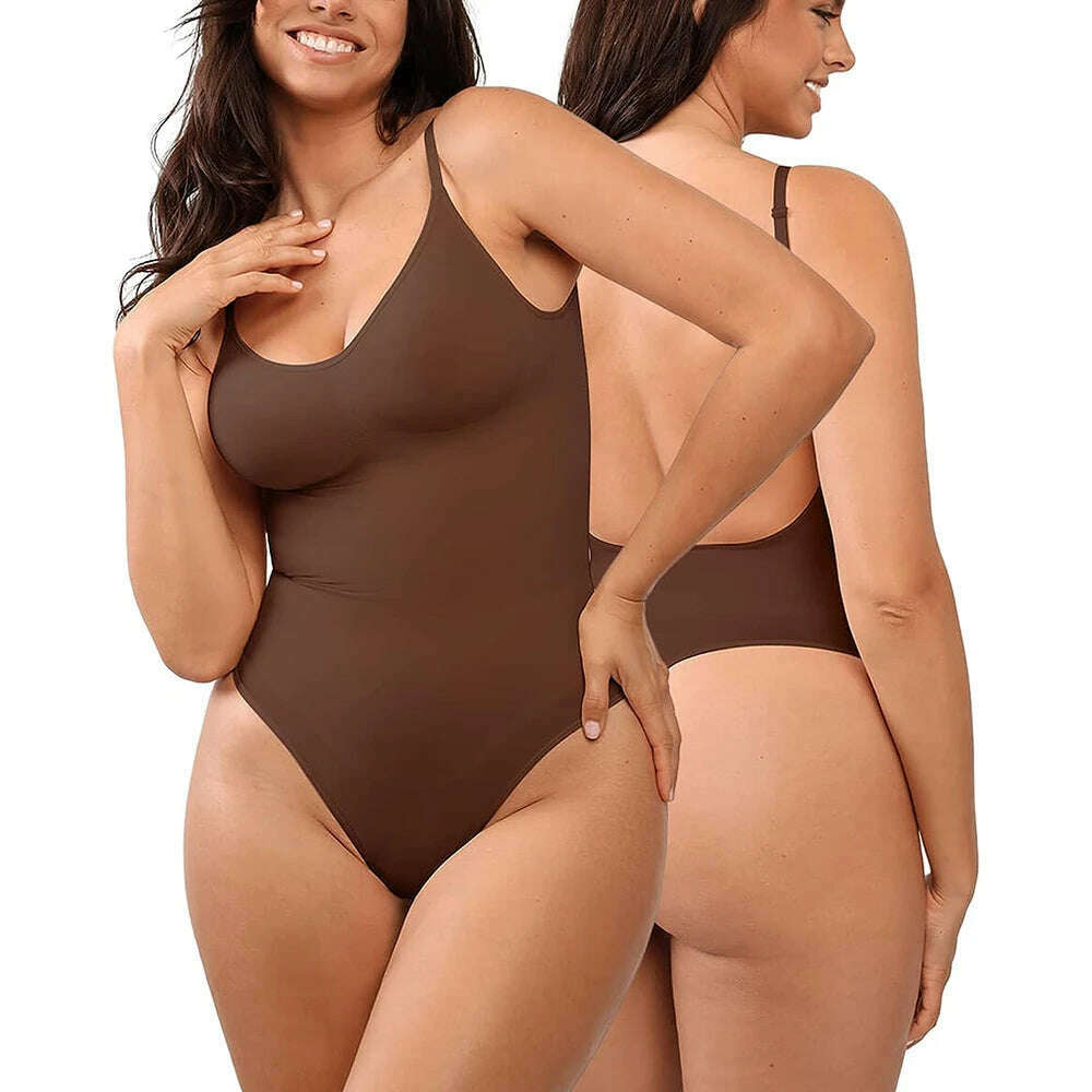 Bodysuit for Women Tummy Control Backless Shapewear Seamless Thong Body Shaper Tank Top - KIMLUD