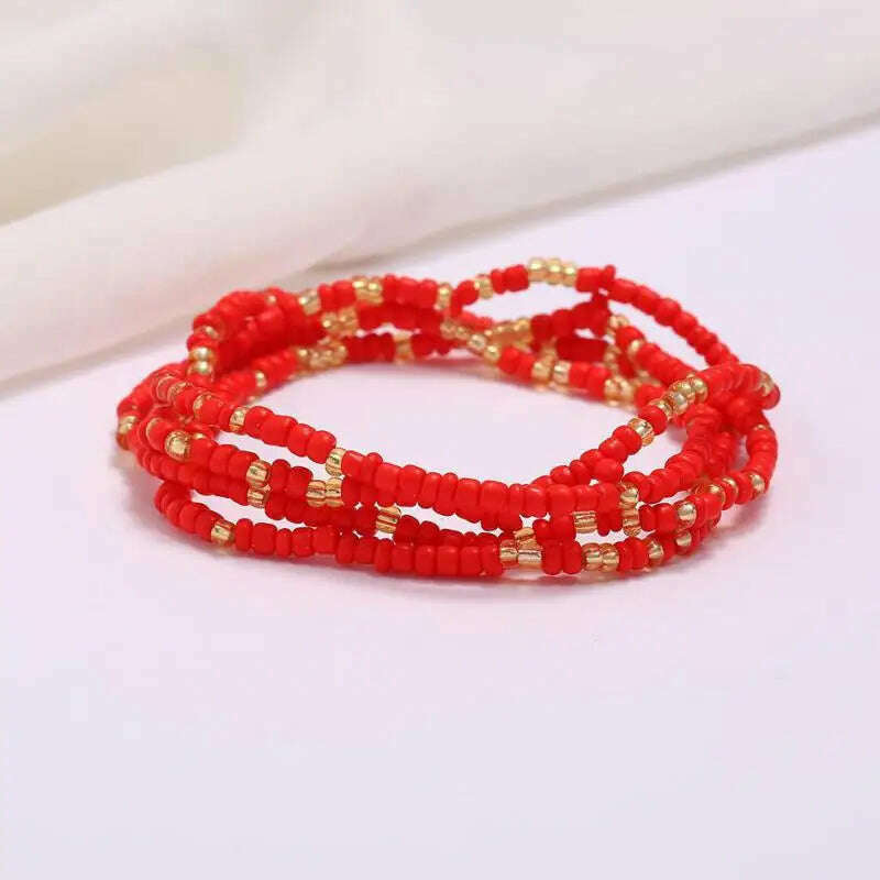 KIMLUD, Bohemia Elastic Waist Belly Chain African Belly Chain Waist Beads Body Chain  Women Girls Body Summer Boho Jewelry Accessories, 4-red gold, KIMLUD Womens Clothes