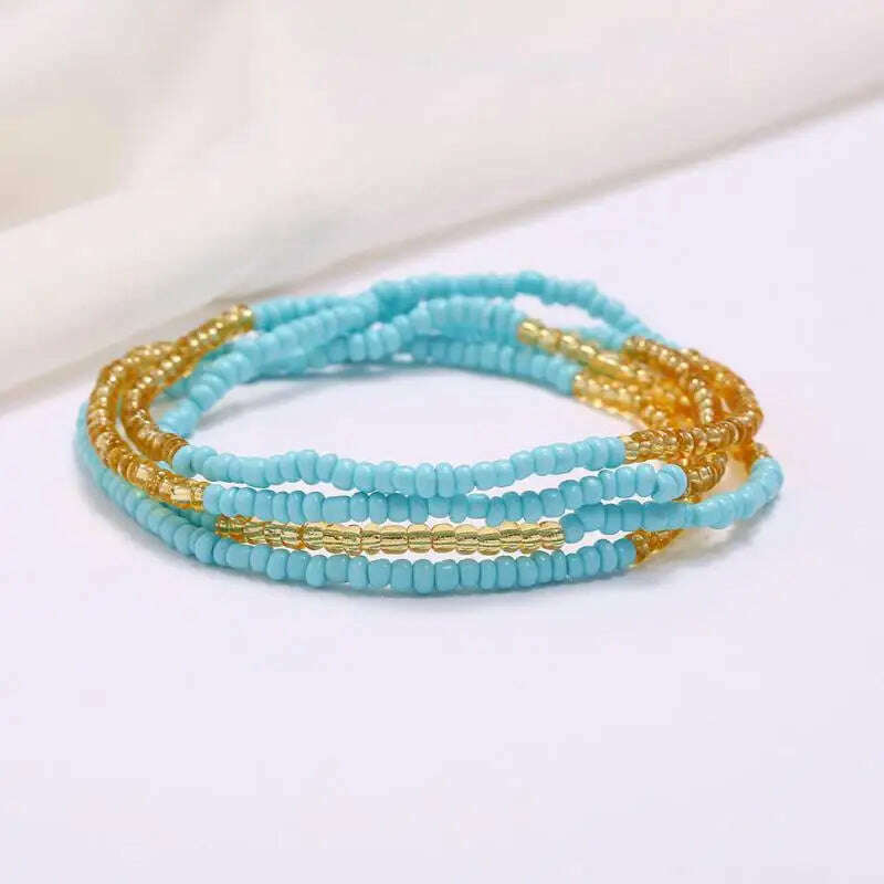 KIMLUD, Bohemia Elastic Waist Belly Chain African Belly Chain Waist Beads Body Chain  Women Girls Body Summer Boho Jewelry Accessories, 9-light blue gold, KIMLUD Womens Clothes