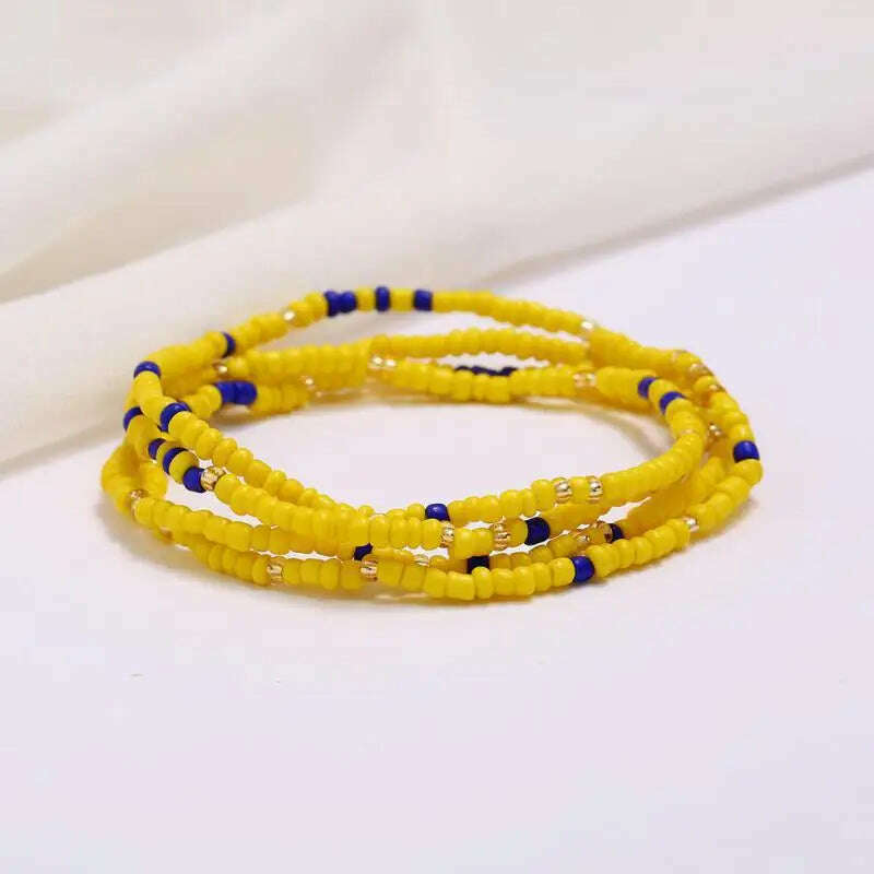 KIMLUD, Bohemia Elastic Waist Belly Chain African Belly Chain Waist Beads Body Chain  Women Girls Body Summer Boho Jewelry Accessories, 1-yellow blue, KIMLUD Womens Clothes