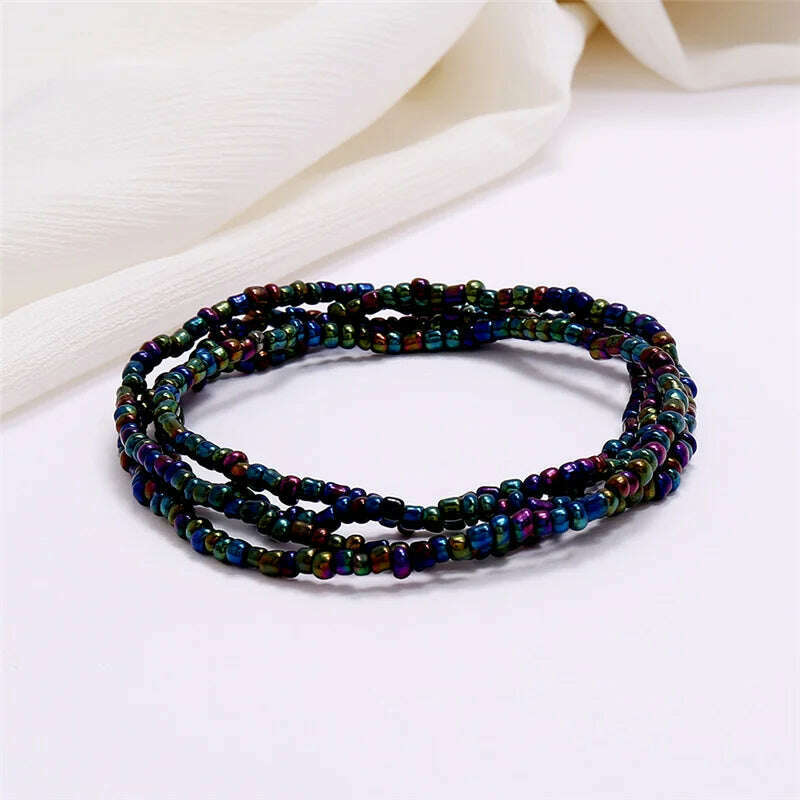 KIMLUD, Bohemia Elastic Waist Belly Chain African Belly Chain Waist Beads Body Chain  Women Girls Body Summer Boho Jewelry Accessories, 25-AB black, KIMLUD Womens Clothes