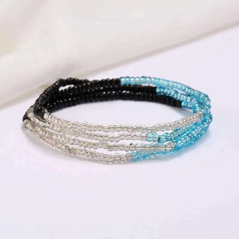 KIMLUD, Bohemia Elastic Waist Belly Chain African Belly Chain Waist Beads Body Chain  Women Girls Body Summer Boho Jewelry Accessories, 16-black blue white, KIMLUD Womens Clothes