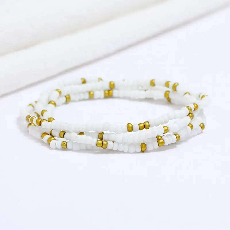 KIMLUD, Bohemia Elastic Waist Belly Chain African Belly Chain Waist Beads Body Chain  Women Girls Body Summer Boho Jewelry Accessories, 35-gold white, KIMLUD Womens Clothes