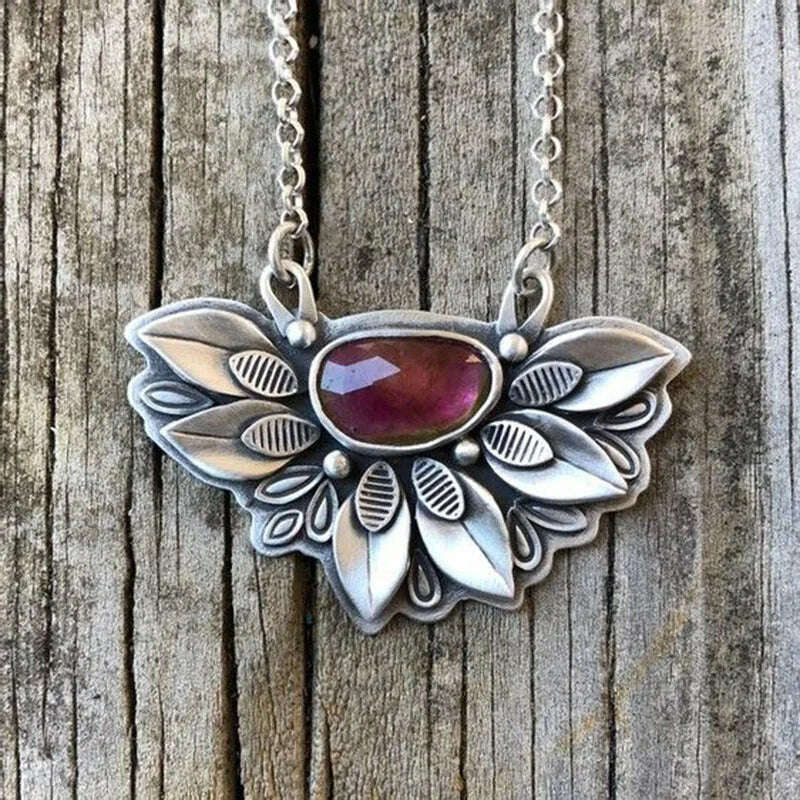 KIMLUD, Bohemia Lotus Flower Pendant Necklace Creative Jewelry Blooming Floral Red Beads Stone Chains Choker Necklace Women Accessories, KIMLUD Womens Clothes