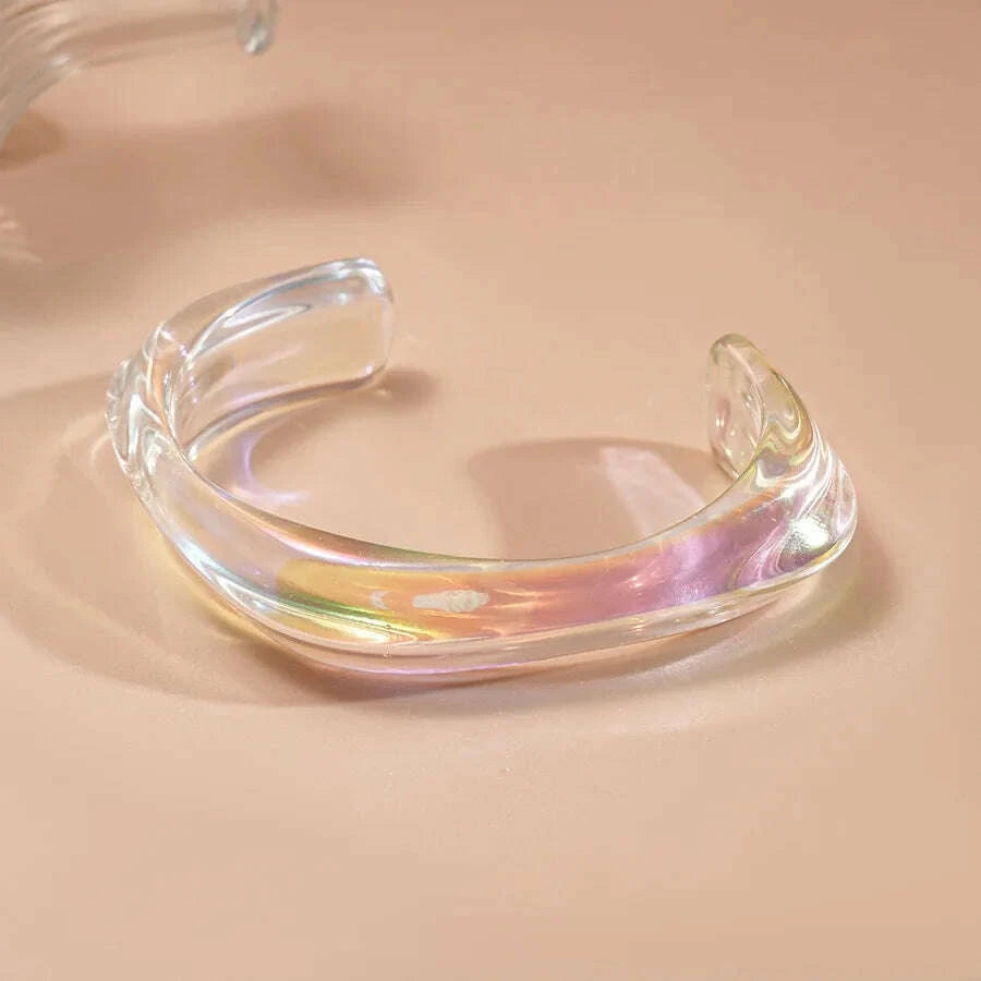 Bohemia Transparent Colorful Acrylic Opening Bangle for Women Irregular Large Wide Cuff Bracelet  New Trend Couple Jewelry F