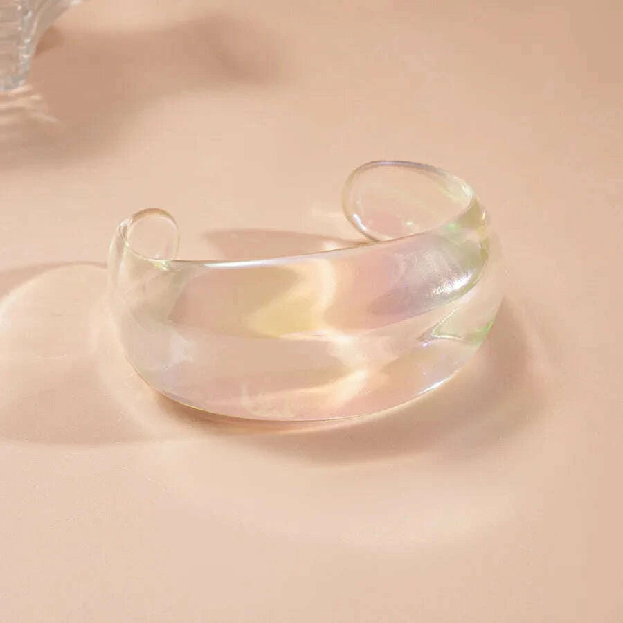 Bohemia Transparent Colorful Acrylic Opening Bangle for Women Irregular Large Wide Cuff Bracelet  New Trend Couple Jewelry F