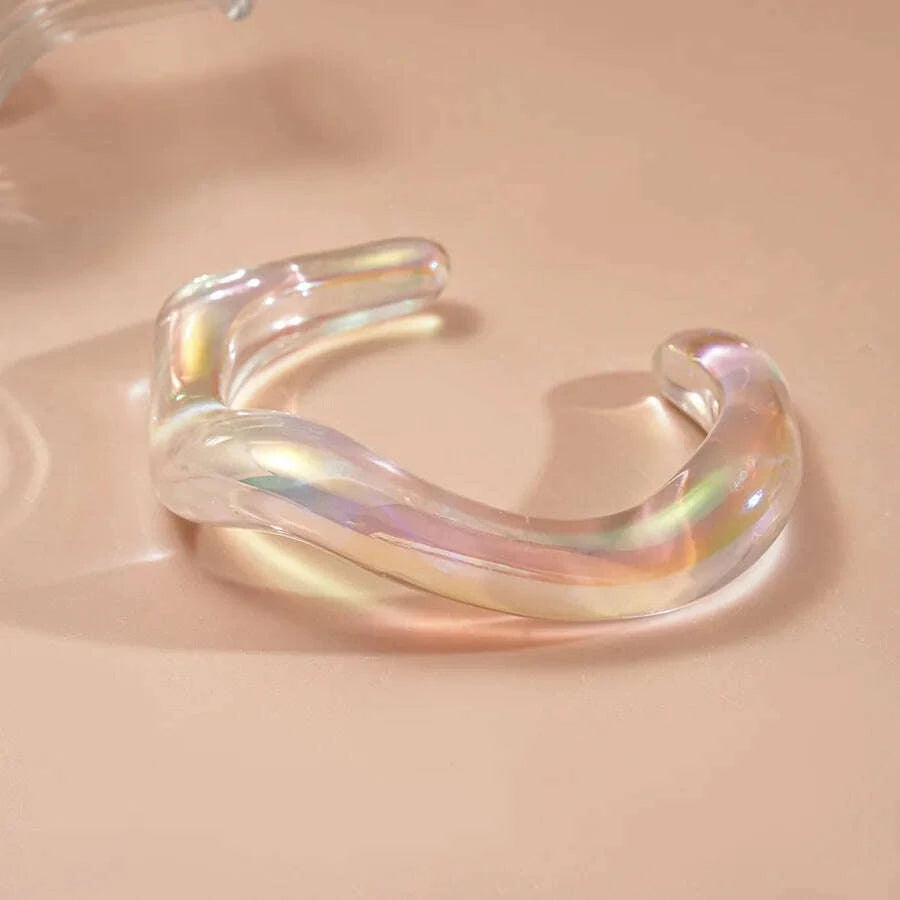 Bohemia Transparent Colorful Acrylic Opening Bangle for Women Irregular Large Wide Cuff Bracelet  New Trend Couple Jewelry F