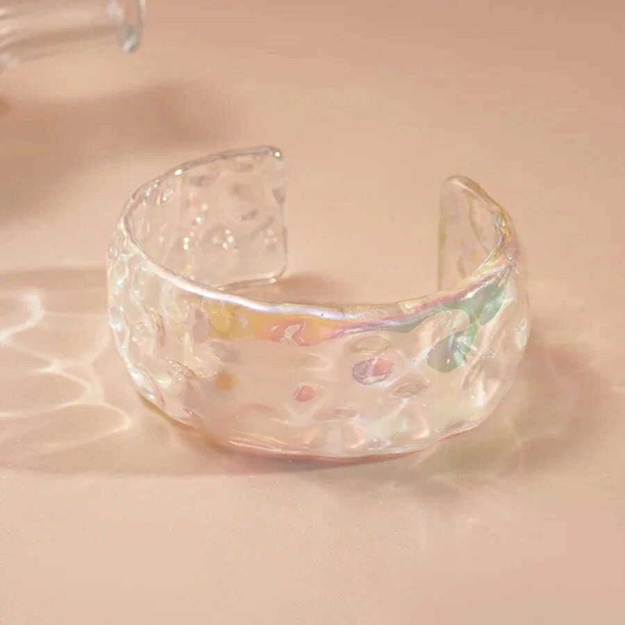 Bohemia Transparent Colorful Acrylic Opening Bangle for Women Irregular Large Wide Cuff Bracelet  New Trend Couple Jewelry F