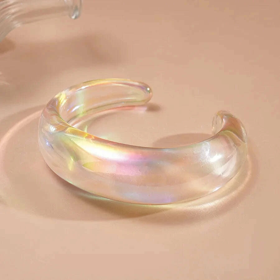 Bohemia Transparent Colorful Acrylic Opening Bangle for Women Irregular Large Wide Cuff Bracelet  New Trend Couple Jewelry F