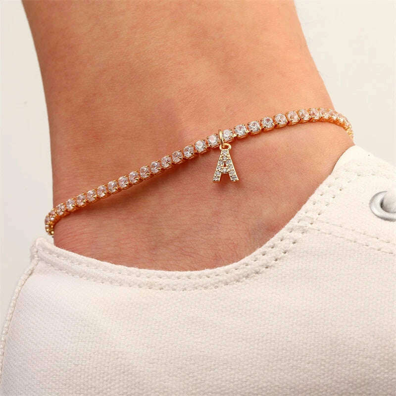 Bohemia Vintage Rhinestone 26 Letter Anklet For Women Summer Beach Initial Ankle Bracelet On the Leg Foot Jewelry Birthday Gifts - KIMLUD