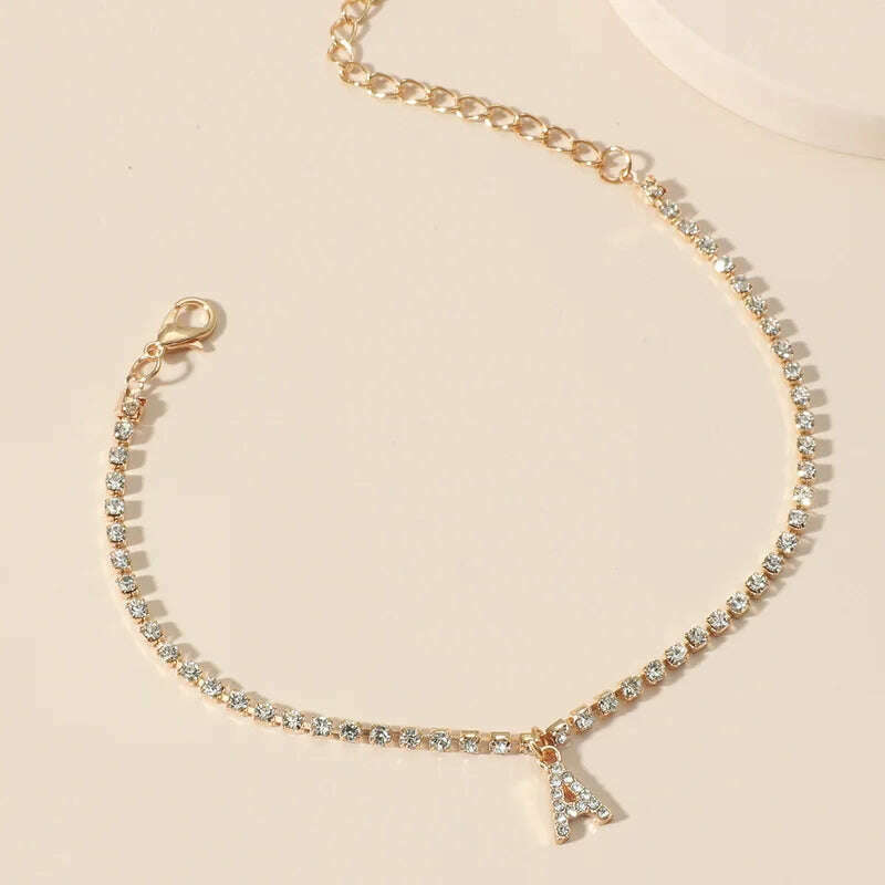 Bohemia Vintage Rhinestone 26 Letter Anklet For Women Summer Beach Initial Ankle Bracelet On the Leg Foot Jewelry Birthday Gifts - KIMLUD