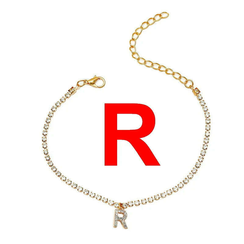 Bohemia Vintage Rhinestone 26 Letter Anklet For Women Summer Beach Initial Ankle Bracelet On the Leg Foot Jewelry Birthday Gifts - KIMLUD