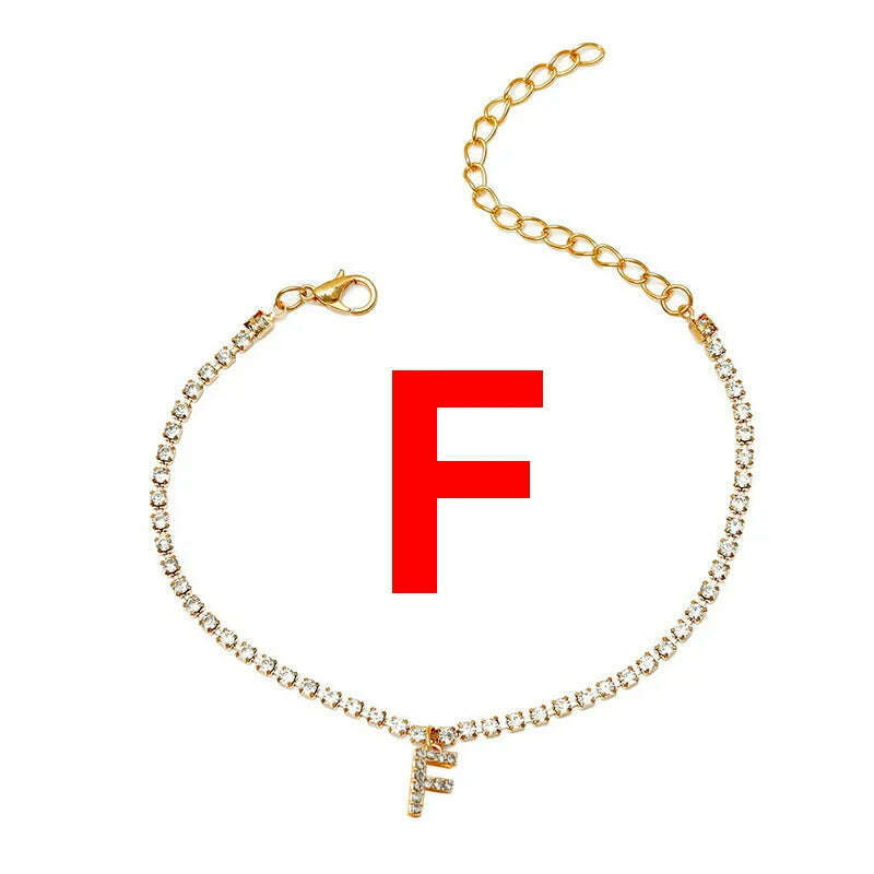 Bohemia Vintage Rhinestone 26 Letter Anklet For Women Summer Beach Initial Ankle Bracelet On the Leg Foot Jewelry Birthday Gifts - KIMLUD