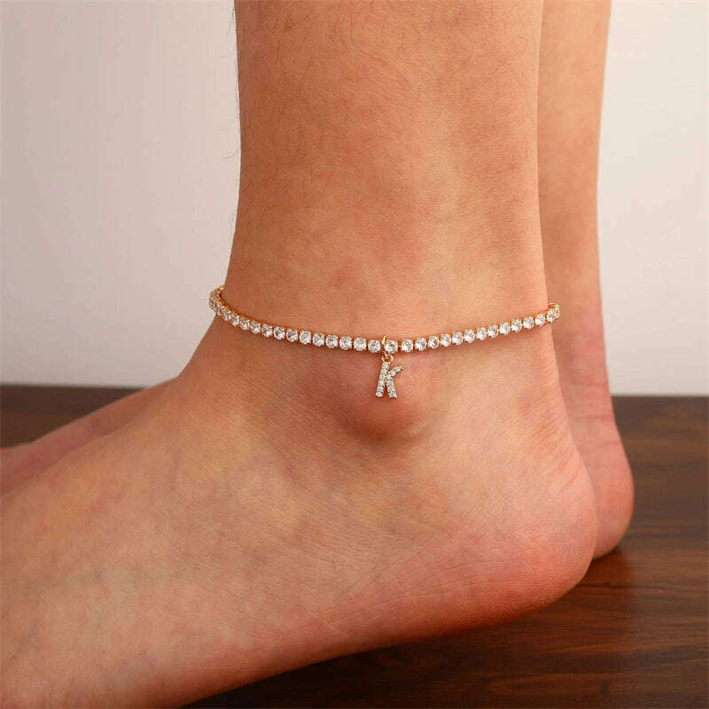 Bohemia Vintage Rhinestone 26 Letter Anklet For Women Summer Beach Initial Ankle Bracelet On the Leg Foot Jewelry Birthday Gifts - KIMLUD