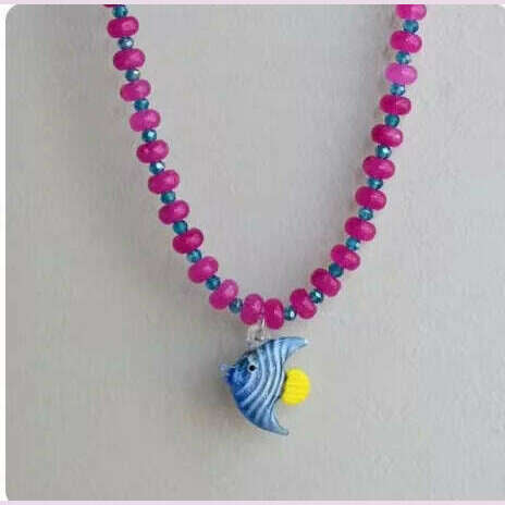 KIMLUD, Bohemian Colorful Glaze Fish Pendant for Women Striped Beaded Necklace Seaside Vacation Party Accessories, KIMLUD Womens Clothes