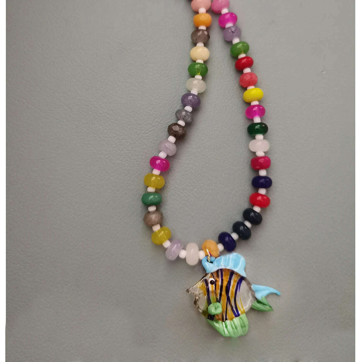 KIMLUD, Bohemian Colorful Glaze Fish Pendant for Women Striped Beaded Necklace Seaside Vacation Party Accessories, necklace 6, KIMLUD APPAREL - Womens Clothes