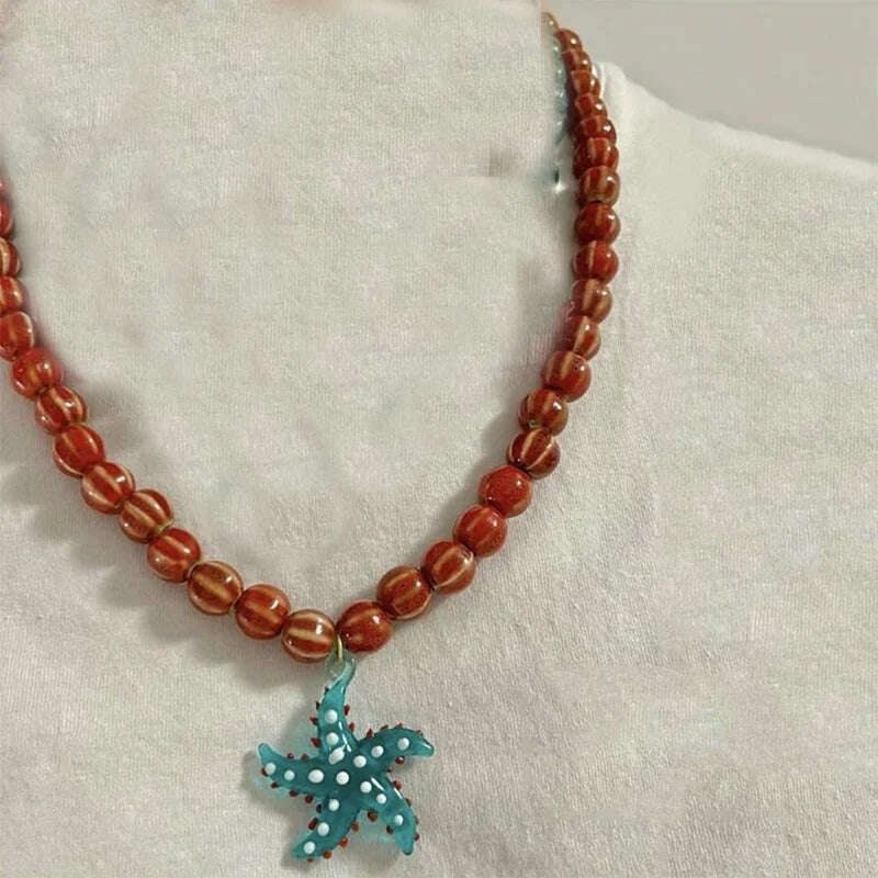 KIMLUD, Bohemian Colorful Glaze Fish Pendant for Women Striped Beaded Necklace Seaside Vacation Party Accessories, necklace 31, KIMLUD APPAREL - Womens Clothes