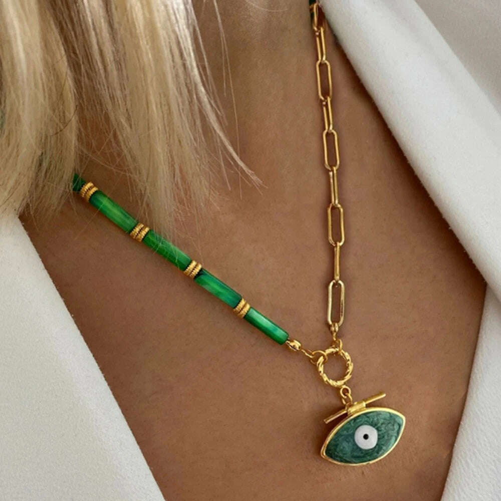 KIMLUD, Bohemian Colorful Glaze Fish Pendant for Women Striped Beaded Necklace Seaside Vacation Party Accessories, necklace 14, KIMLUD APPAREL - Womens Clothes
