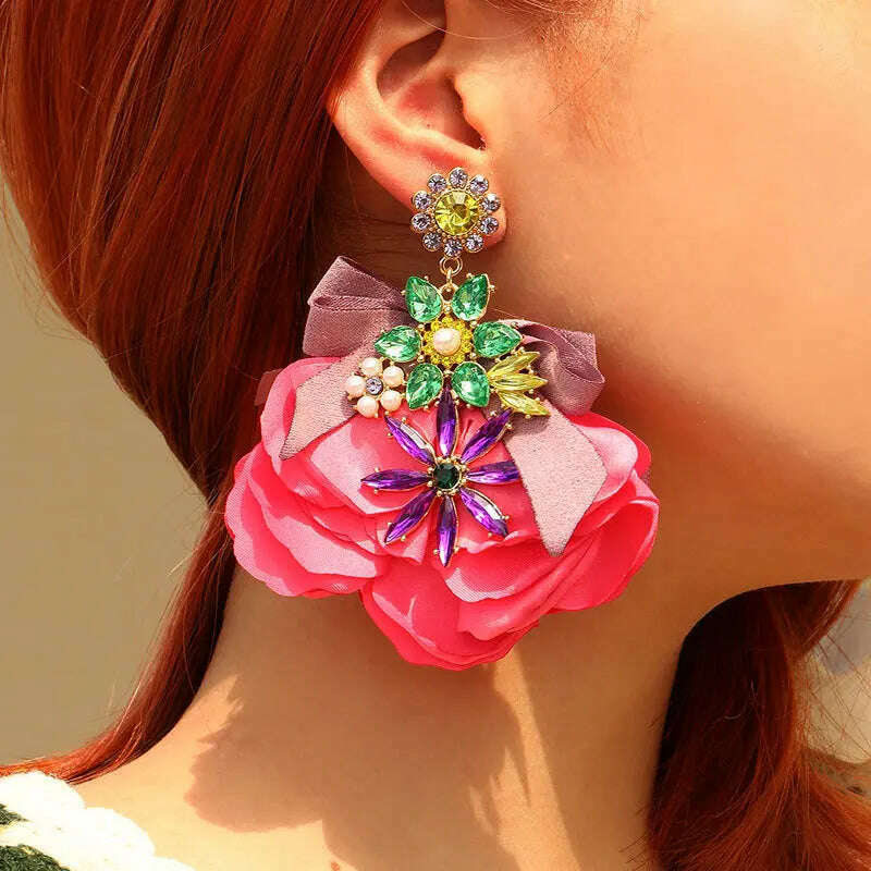 Bohemian Flowers Big Dangle Earrings For Women Trendy Luxury Vintage Fairy Wedding Party Jewelry Accessoies - KIMLUD