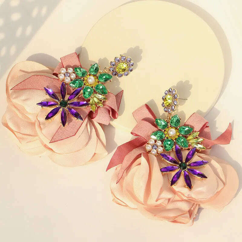 Bohemian Flowers Big Dangle Earrings For Women Trendy Luxury Vintage Fairy Wedding Party Jewelry Accessoies - KIMLUD