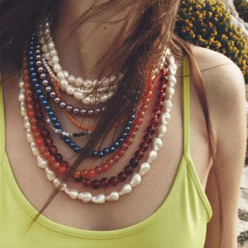 KIMLUD, Bohemian Multi-layered Long Necklace, Imitation Pearl Necklace, Suitable for Daily Wear, Fashion Jewelry Accessories Wholesale, KIMLUD Womens Clothes