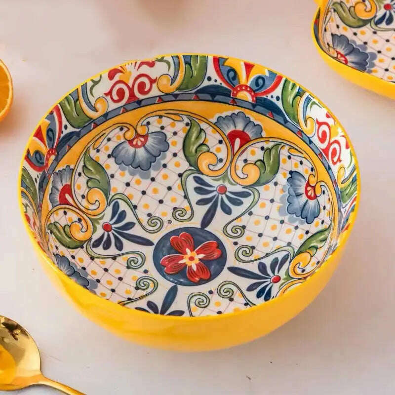 Bohemian Style Ceramic Tableware Combination Set High Color Household Ceramic Rice Bowl Vegetable Plate Noodle Bowl - KIMLUD