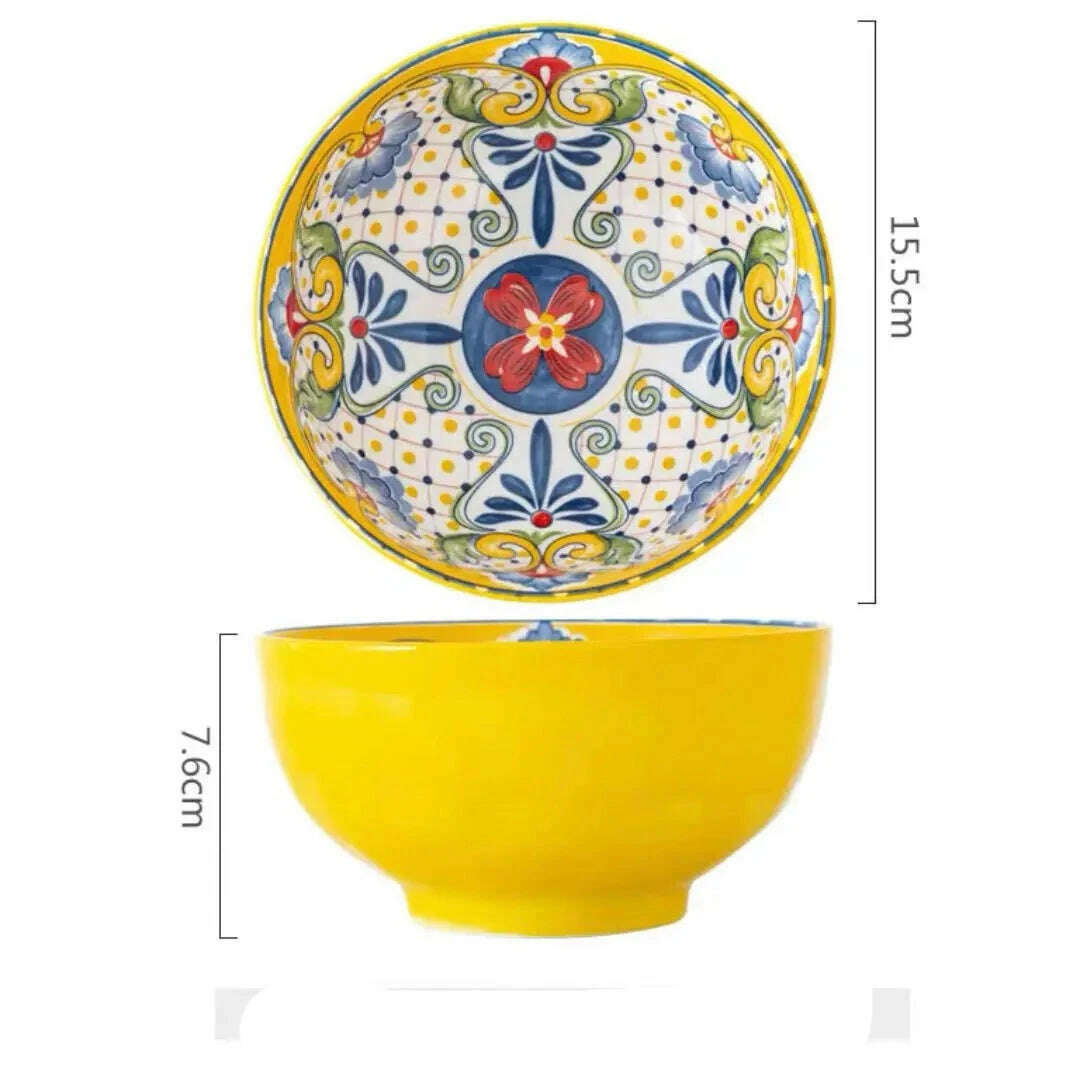 Bohemian Style Ceramic Tableware Combination Set High Color Household Ceramic Rice Bowl Vegetable Plate Noodle Bowl - KIMLUD