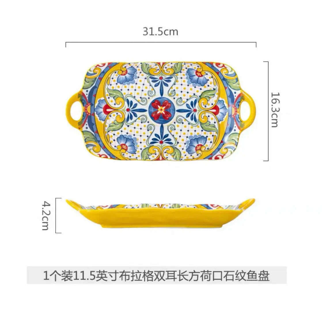 Bohemian Style Ceramic Tableware Combination Set High Color Household Ceramic Rice Bowl Vegetable Plate Noodle Bowl - KIMLUD