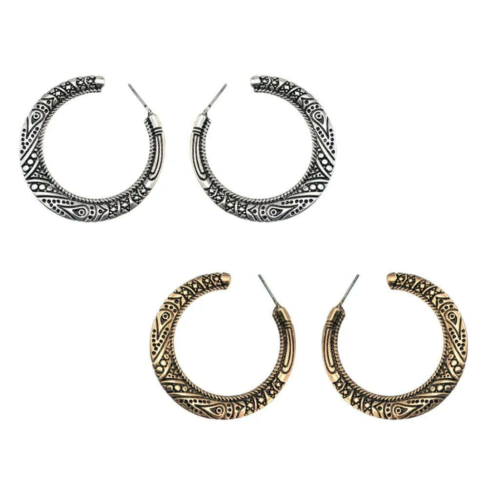 Bohemian Vintage Big Circle Round Hook Jhumka Earrings carved flower earrings For Women Bijoux Earrings Ethnic Indian Jewelry - KIMLUD