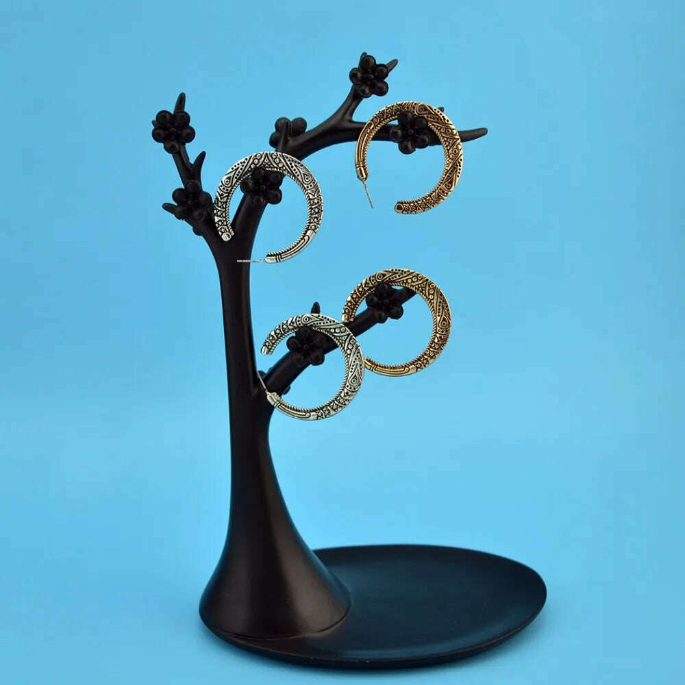 Bohemian Vintage Big Circle Round Hook Jhumka Earrings carved flower earrings For Women Bijoux Earrings Ethnic Indian Jewelry - KIMLUD